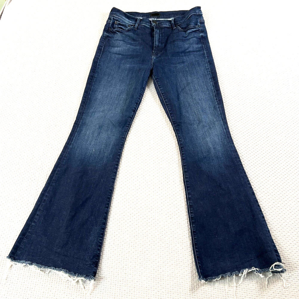Mother Jeans Womens 30 Blue Denim Weekender Fray Bootcut Raw Hem